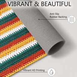 Mustard Teal Orange Crochet Stripe Rug Non-Slip Soft Area Carpet Bedroom Living Room Hallway Mat Decor - Made in UK - thumbnail 4