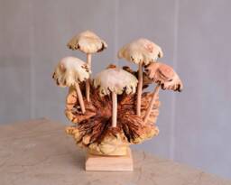 Forest Mushrooms Sculpture, Parasite Wood, Engrave, Statue, Wood Carving, Figurine, Wooden Tree Art, Home Decor, Ornament, Birthday Gift - thumbnail 1