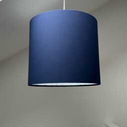 Navy Blue Cotton Drum Lampshade, White Lining, Ceiling Shade