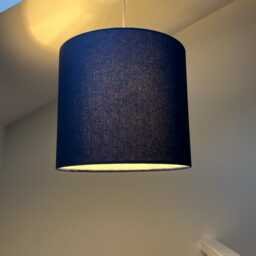 Navy Blue Cotton Drum Lampshade, White Lining, Ceiling Shade - thumbnail 2