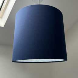 Navy Blue Cotton Drum Lampshade, White Lining, Ceiling Shade - thumbnail 3