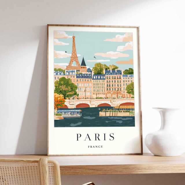 Minimalist Paris Print French City Skyline Travel Poster - image 1