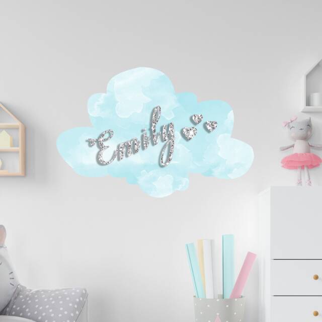 Watercolor Cloud Personalized Name Children Room Decorations Removable Repositionable Wall Stickers Decal - image 1