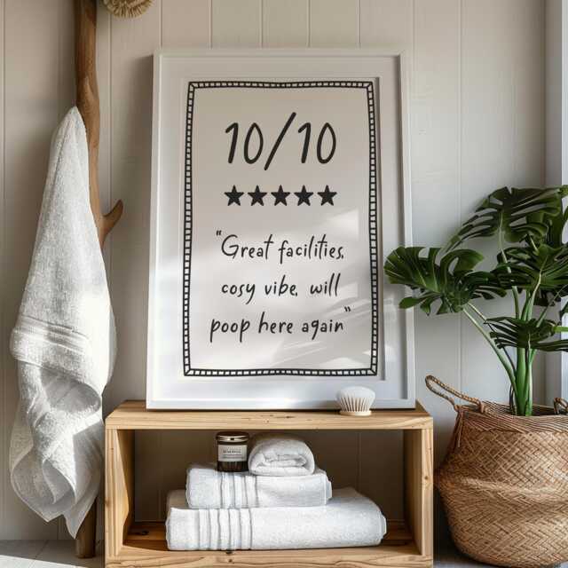 10 Out Of Toilet Funny Review Print - Bathroom Wall Art, Funny Toilet Poster, Home Decor, Typography Black White Sign - image 1