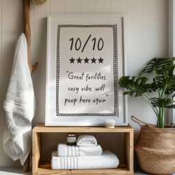 10 Out Of Toilet Funny Review Print - Bathroom Wall Art, Funny Toilet Poster, Home Decor, Typography Black White Sign - thumbnail 1