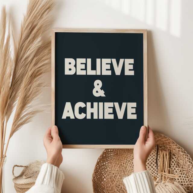 Believe & Achieve - Motivational Wall Art - Positive Quote Print Inspirational Office Decor Success & Mindset Poster Teen Dorm - image 1