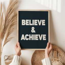 Believe & Achieve - Motivational Wall Art - Positive Quote Print Inspirational Office Decor Success & Mindset Poster Teen Dorm - thumbnail 1