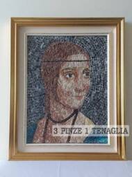 Mosaic Painting Lady With An Ermine By Leonardo Da Vinci - Framed Painting, Renaissance, Marble, Enamel, Gold