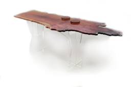 Red Wood Live Edge Log Acrylic Coffee Table