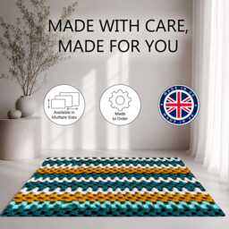 Teal Mustard Crochet Stripe Texture Rug Non-Slip Soft Area Carpet Bedroom Living Room Hallway Mat Decor - Made in UK - thumbnail 2