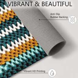 Teal Mustard Crochet Stripe Texture Rug Non-Slip Soft Area Carpet Bedroom Living Room Hallway Mat Decor - Made in UK - thumbnail 4