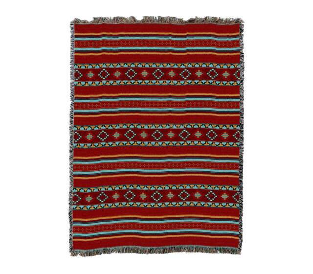 Saddleblanket Red Woven Southwest Tapestry Blanket, Native American Inspired Pattern, Tribal Camp Throw 100% Cotton Made in Usa 72x54 - image 1