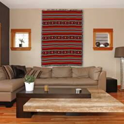 Saddleblanket Red Woven Southwest Tapestry Blanket, Native American Inspired Pattern, Tribal Camp Throw 100% Cotton Made in Usa 72x54 - thumbnail 3