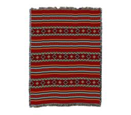Saddleblanket Red Woven Southwest Tapestry Blanket, Native American Inspired Pattern, Tribal Camp Throw 100% Cotton Made in Usa 72x54 - thumbnail 1