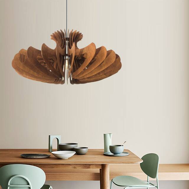 Large Wood Pendant Light, Modern Chandelier Lighting, Hanging Dining Lamp, Ceiling Shade, Minimal Contemporary - image 1