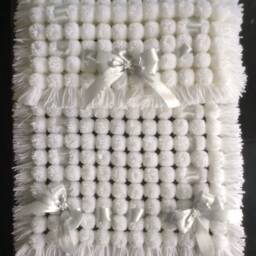 White Baby Pom Blanket With Ribbon Trim - 22x18 Inches - thumbnail 3