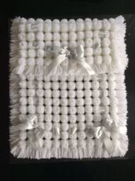 White Baby Pom Blanket With Ribbon Trim - 22x18 Inches