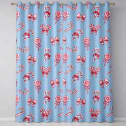 Cute Christmas Candy Cane Ribbon Bow Light Blue Seamless Pattern Readymade Eyelet Ring Top Thermal 100% Blackout Curtains - thumbnail 2