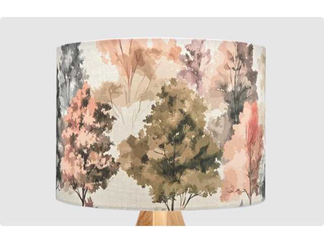 Handmade Lampshade Pink Tree Watercolour Forest Fabric Drum, Woodland Nature Light Shade For Table/Floor Lamp Or Ceiling Pendant - image 1
