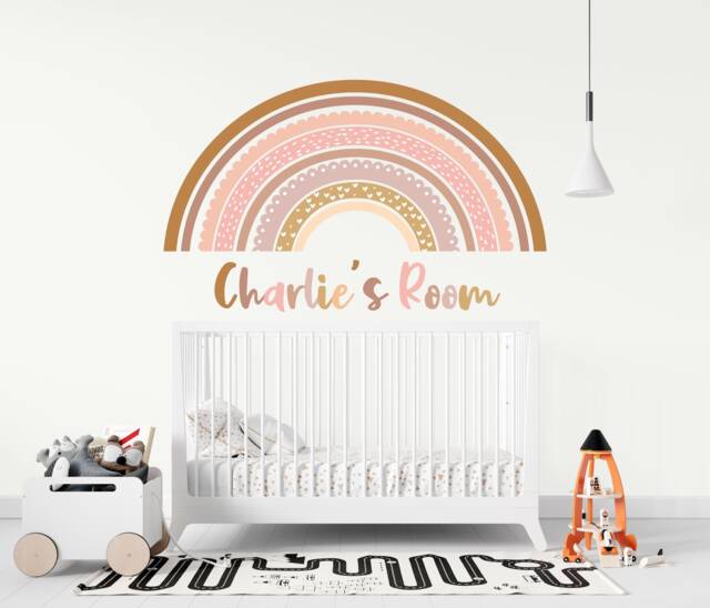 Boho Rainbow Wall Sticker , Personalised Name Decal Gifts, Art Decor, Sticker, Scandi Playroom Decoration - image 1