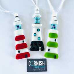 Plymouth Smeatons Lighthouse Fused Glass Christmas Decoration, Argyle Inspired Lighthouse, Cornish Glass, Cornwall - thumbnail 2