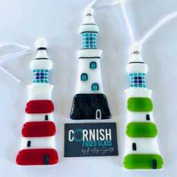 Plymouth Smeatons Lighthouse Fused Glass Christmas Decoration, Argyle Inspired Lighthouse, Cornish Glass, Cornwall