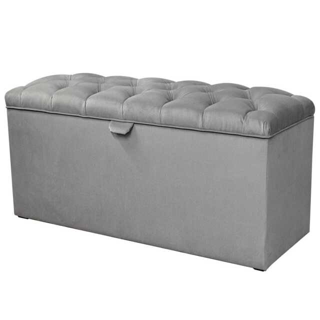 Silver Buttoned Blanket Box - Velvet Ottoman Handmade in Britain - image 1