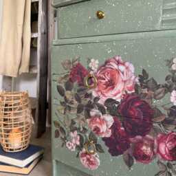 Vintage Stag Small Chest Of Drawers Painted Green & Floral - thumbnail 4
