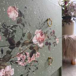 Vintage Stag Small Chest Of Drawers Painted Green & Floral - thumbnail 3