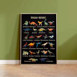 Dinosaur Alphabet Print, Prints, Children's Decor, Nursery Bedroom Educational 2451 - thumbnail 1