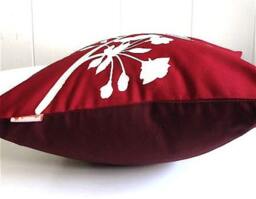 Red Blossom Mini Pillow Silkscreened Bird Design, 10.5 - thumbnail 4