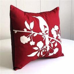 Red Blossom Mini Pillow Silkscreened Bird Design, 10.5 - thumbnail 3