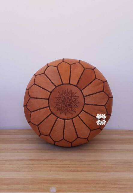 Luxurious Handcrafted Leather Pouf - Moroccan Inspired Seating Boho Chic Ottoman Handmade Style Elegance - image 1