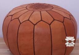 Luxurious Handcrafted Leather Pouf - Moroccan Inspired Seating Boho Chic Ottoman Handmade Style Elegance - thumbnail 3