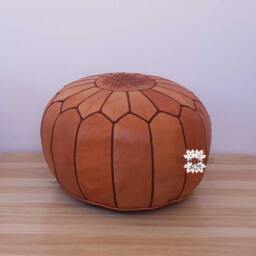 Luxurious Handcrafted Leather Pouf - Moroccan Inspired Seating Boho Chic Ottoman Handmade Style Elegance - thumbnail 2