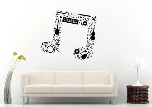 Music Note Melody Made From Guitar Saxophone Flute Drums Orchestra Wall Decal Vinyl Sticker Mural Room Decor L1244 - image 1