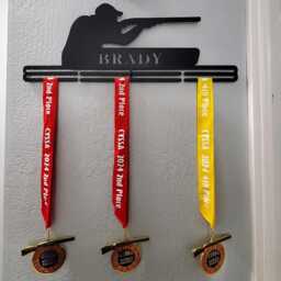 Medal Holder, Hanger, Sports Shotgun Personalized Wall Art, Children's Room Decor - thumbnail 2