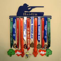 Medal Holder, Hanger, Sports Shotgun Personalized Wall Art, Children's Room Decor - thumbnail 1