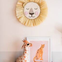 Crochet Lion Face Raffia Wall Hanging Safari Jungle Nursery Decor - thumbnail 2