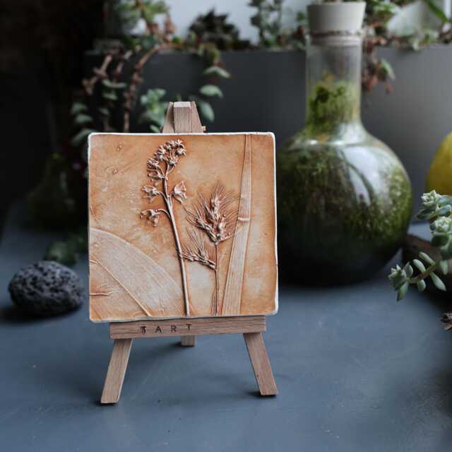 Botanical Relief Art, Handmade Plaster Tile, Nature-Inspired Home Decor, Floral Wall Hanging, Gift For Nature Lovers - image 1