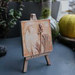 Botanical Relief Art, Handmade Plaster Tile, Nature-Inspired Home Decor, Floral Wall Hanging, Gift For Nature Lovers - thumbnail 2