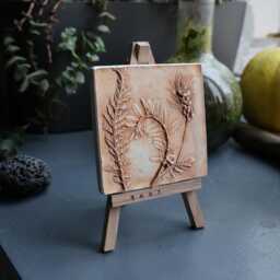 Botanical Relief Art, Handmade Plaster Tile, Nature-Inspired Home Decor, Floral Wall Hanging, Gift For Nature Lovers - thumbnail 3