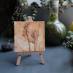 Botanical Relief Art, Handmade Plaster Tile, Nature-Inspired Home Decor, Floral Wall Hanging, Gift For Nature Lovers - thumbnail 1
