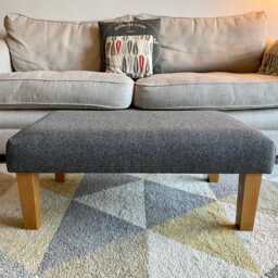 Handmade Upholstered Footstool Ottoman Hardwood Legs, Custom Colors - thumbnail 2