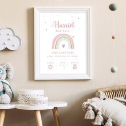 Personalized Rainbow Birth Stats Print Baby Girl Nursery Decor - thumbnail 2