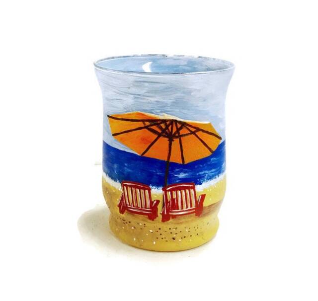 Hand Painted Chairs & Beach Umbrella Glass Candle Holder - image 1