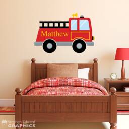 Firetruck Wall Decal - Personalized Fire Truck Sticker Fireman Vinyl Decor - thumbnail 1