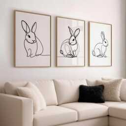 Rabbit Line Drawing Print Set Of 3 - Minimalist Bunny Sketch Wall Art Black & White Animal Decor Gift For Pet Or Lovers A3 A4 - thumbnail 2