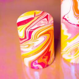Marbled Ornament Decoration Pillar Candle Ornament - Phoebe White, Pink, Orange & Yellow - thumbnail 2