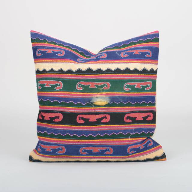 Handwoven Karen Tribe Cushion Cover - Embroidered Geometric Pillow - 18x18 - image 1